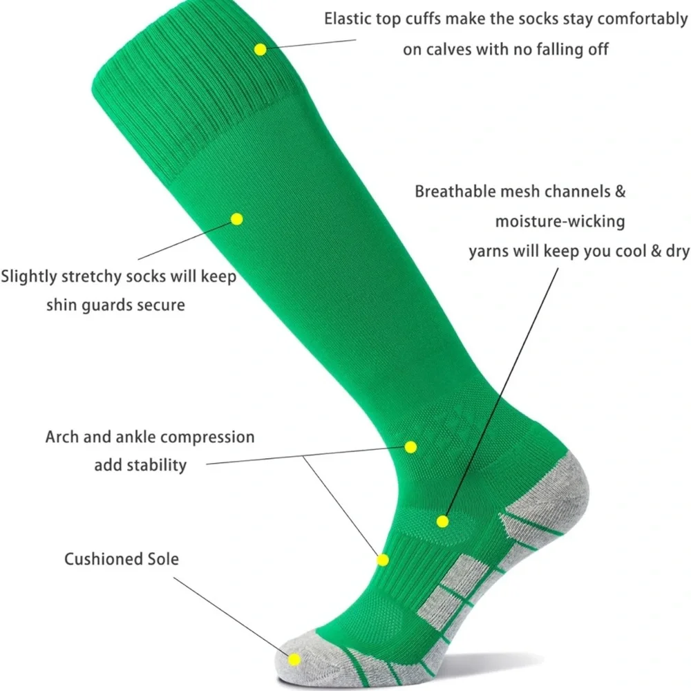 CWVLC Kids Soccer Socks 5 Pairs Team Sport Knee High Socks for Youth Kids Green